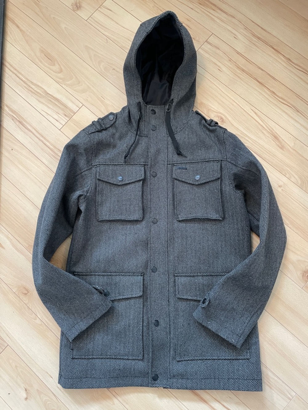 Empyre Men’s Sz L Charcoal Hooded Military Field Coat